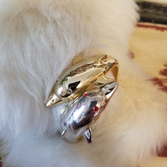 Vintage Spring Dbl Dolphin Gold & Silver Bracelet - Picture 3 of 9
